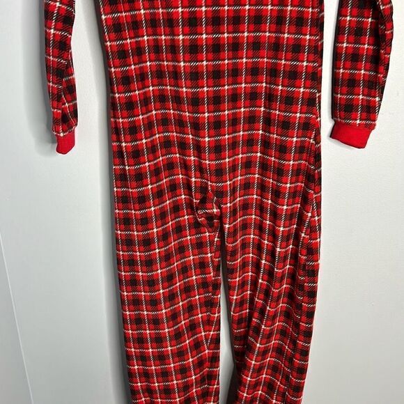 Lands End Kids Footed Pajamas Sz 12 Rich Red Field Check - Picture 4 of 6